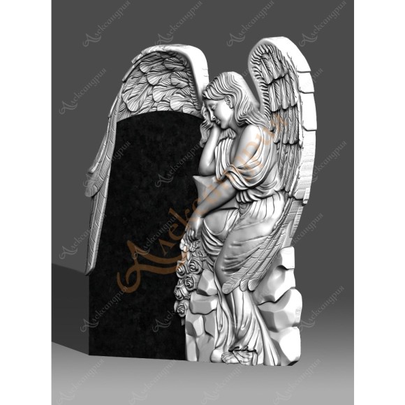 Православный Памятник фигурный  Ангел скорбящий с букетом двусторонний Ан-054 в Уфе