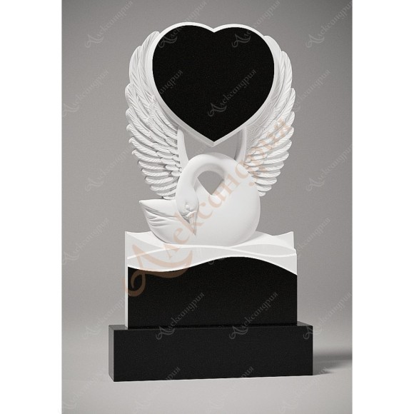 Памятник на могилу Лебедь держит сердце 3 Леб-005 в Уфе
